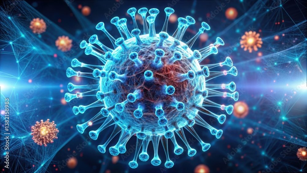 Poster magnified particle with glowing lines in gigapixel clarity version 2
