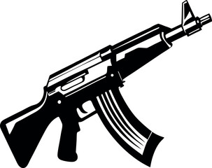 Naklejka premium A Black and White Illustration vector silhouette of an AK47 Assault Rifle