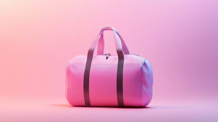 A stylish pink duffel bag with contrasting straps, set against a soft gradient background, perfect for travel or gym use.