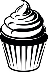 Delicious Black and White Cupcake vector silhouette Illustration Sweet Treat Bakery Dessert