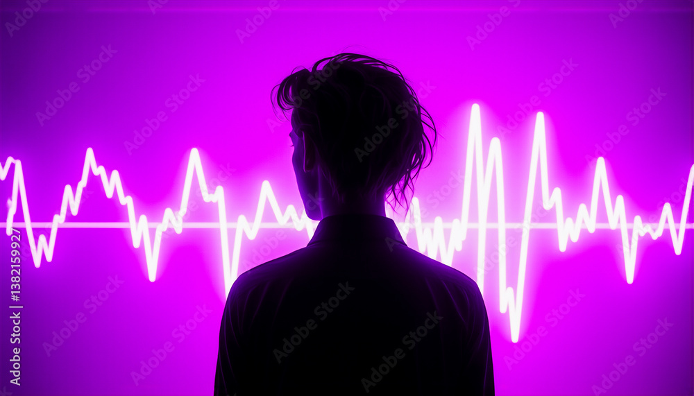 Aufkleber a silhouetted figure stands against a vivid purple backdrop, illuminated by a luminous white wavefor