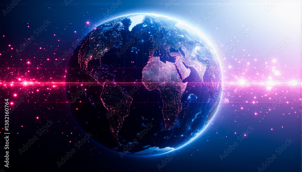 Aufkleber planet earth glows in the dark expanse of space, illuminated by a bright, cosmic light. continents a