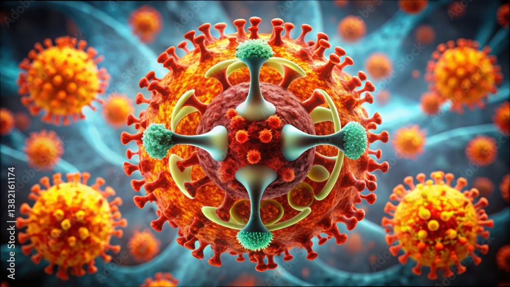 Poster stylized norovirus particle visualization with gigapixel detail
