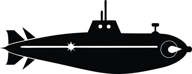 Underwater Submarine Silhouette Design – Minimalist Nautical Illustration for Marine Exploration Themes