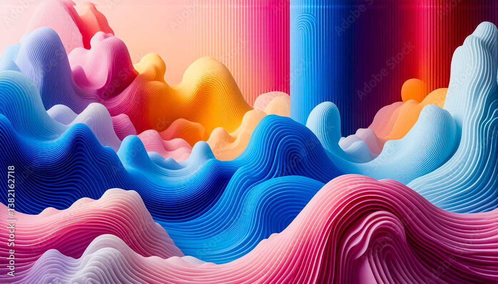 Poster Vibrant abstract image featuring smooth, colorful waves and curves, creating a dynamic and visually appealing form.