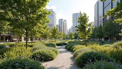 A pathway in the middle of the city