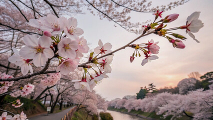 Delicate Cherry Blossoms Falling in Spring