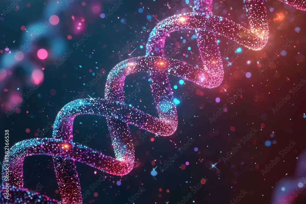 Wall mural colorful abstract representation of dna helix with glittering particles