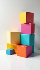 Obraz premium Colorful shifted cuboid blocks covering plain white surface, geometric shapes, plain white