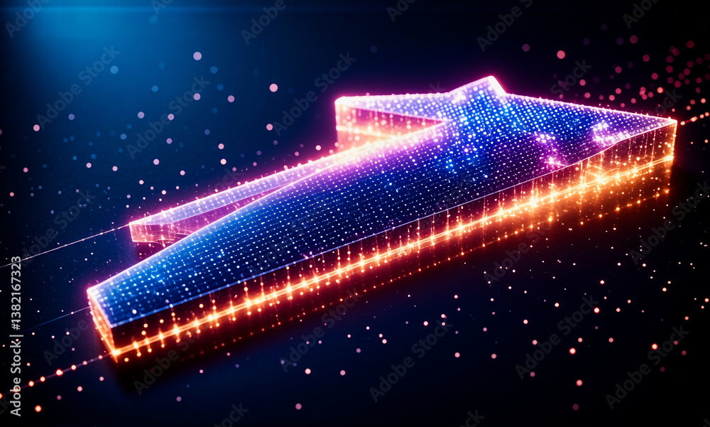 Poster a luminous digital arrow, rendered in vibrant blue and orange, ascends against a dark backdrop speck