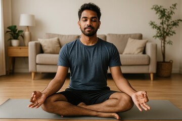 Calm meditation in serene environment.