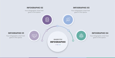 4 Step Infographics Design Template, circle diagram, Modern Business Infographic elements, colorful circle workflow slide template,  Timeline minimalist infographic template, Mind Map Template design