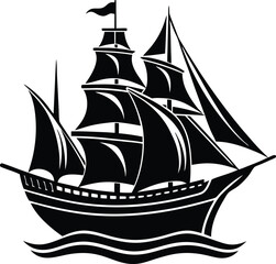 Majestic Ship Silhouette Design – Minimalist Nautical Illustration for Maritime and Travel Concepts
