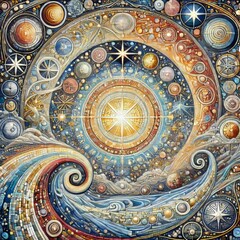 A mosaic composed of tiny elements that together recreate celest