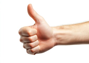 Hand Showing Thumbs Up Gesture on White Background Expressing Approval