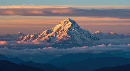 Majestic Sunset Over Snowy Mountain Peaks