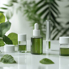 Natural skincare, Organic plant extract pharmaceutical cosmetics, Equipment and science experiments, Healthcare research and development concept.