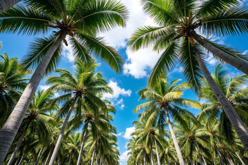 Fototapeta premium Tropical Palm Tree Canopy: Sunny Sky and Fronds
