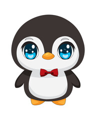 Cute Penguin With Bow Tie Cartoon Character