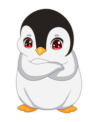 Cartoon Penguin Thinking With Folding Hands Animal Mascot