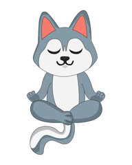 Cute Husky Dog Cartoon Character Doing Yoga Mascot