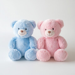 Soft plush bears in soft pink and blue colors, featuring minimalist design that adds charming touch to any space. These cuddly toys evoke warmth and comfort