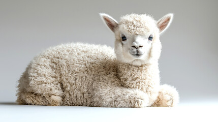 Fototapeta premium Full body of White Alpaca sitting on white background