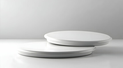 White circular podiums on a plain background, product display