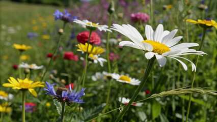 Vibrant Flowers Blooming in a Garden at Sunset