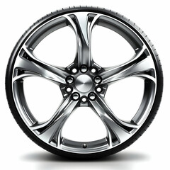 Obraz premium Chrome alloy wheel, tire, isolated, white background, automotive part