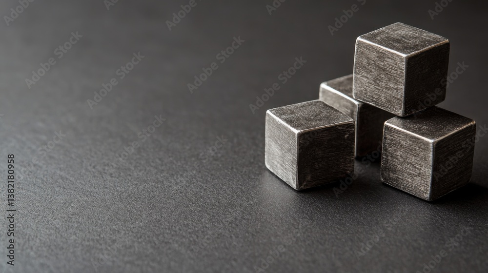Poster metallic cube representing digital transactions in blockchain technology with a modern aesthetic and