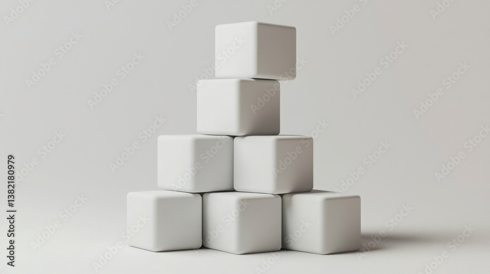 Poster stacked white cubes forming a clean and organized structure symbolizing order and stability in block