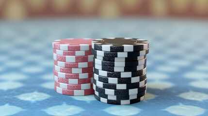 Casino poker chips on table. Background blurred. Gambling image