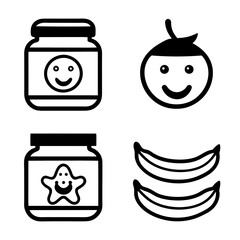 A close-up shot of a baby food jar with a whimsical label featuring a smiling letter 'B', possibly for 'Baby' or 'Banana'.  The jar should be clean and brightly lit.