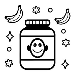 Close-up shot of a baby food jar with a cheerful, cartoonish smiling 'B' on its label; focus on the label's design and jar's texture.