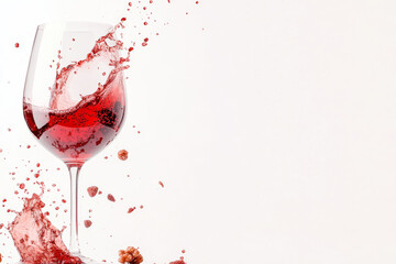 Dynamic Wine Splash: A captivating snapshot of a delicate glass of wine, with liquid frozen mid-air. A feast for the senses, revealing the elegance of wine.