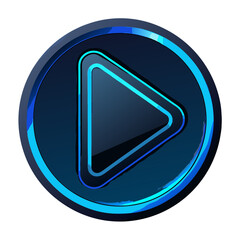 Design a sleek black play button icon subtly overlaid with a neon blue 'G' initial.  Ensure high contrast and clean lines.