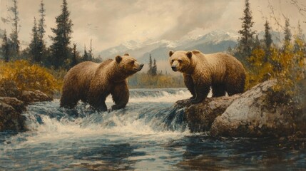 Bears hunt for fish in Alaska's wild rivers.