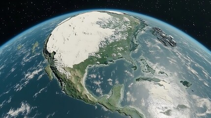 Obraz premium Futuristic vision of a frozen world with a spacecraft hovering above earth