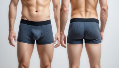Man Showing Underwear Front and Back View on White Background