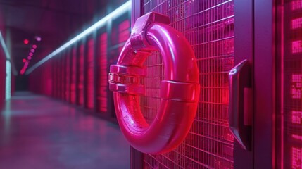 Red light illuminating server room symbolizing cybersecurity firewall protection concept for network security measures