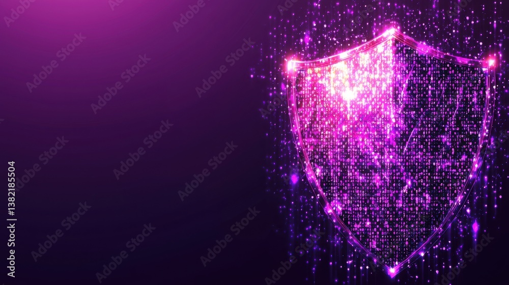 Poster shield with glowing lights representing cybersecurity defense mechanisms and protection in digital s