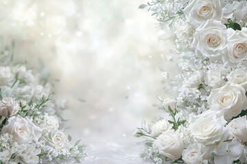 Elegant Arrangement of White Roses and Delicate Flowers Background