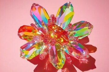 Fototapeta premium Colorful crystal flower on pink background