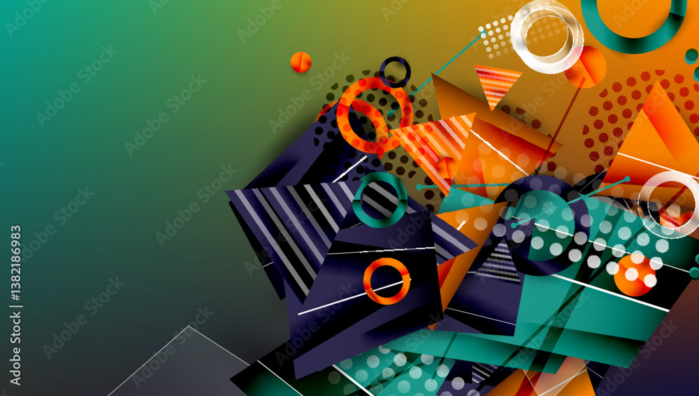 Aufkleber Abstract geometric shapes, vibrant colors, dynamic composition. Overlapping layers create depth, modern design, visual interest.