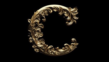 intricate golden floral letter c on stark black backdrop radiating opulence and classic elegance ideal for luxurious designs and creative projects