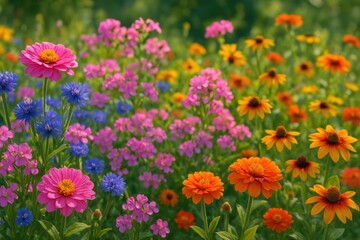 Fototapeta premium Vibrant wildflower garden scene.