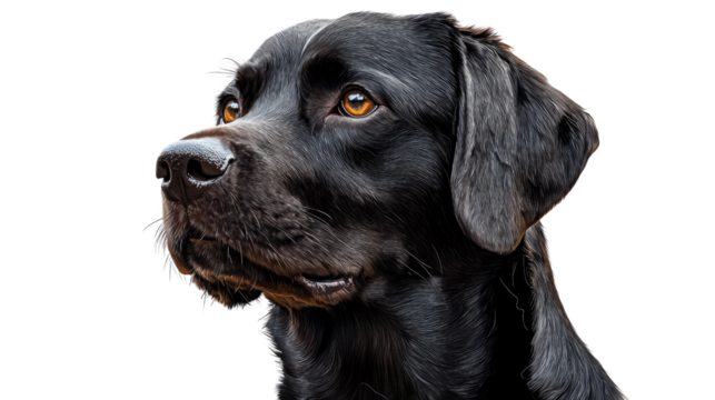Labrador's Gaze: A dignified black Labrador, its sleek fur gleaming, gazes with intelligent eyes, radiating loyalty and charm. The close-up captures its gentle nature and handsome features.