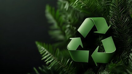 Green Recycle Symbol in Evergreen Branches.