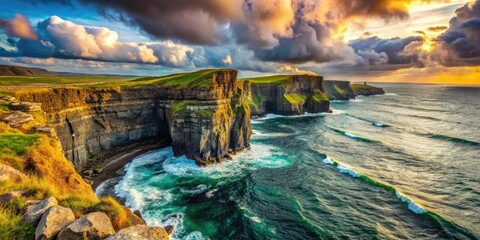 Rugged Irish coast, dramatic cliffs meet a wild Atlantic. Breathtaking views, stunning coastal scenery, perfect for travel photography.